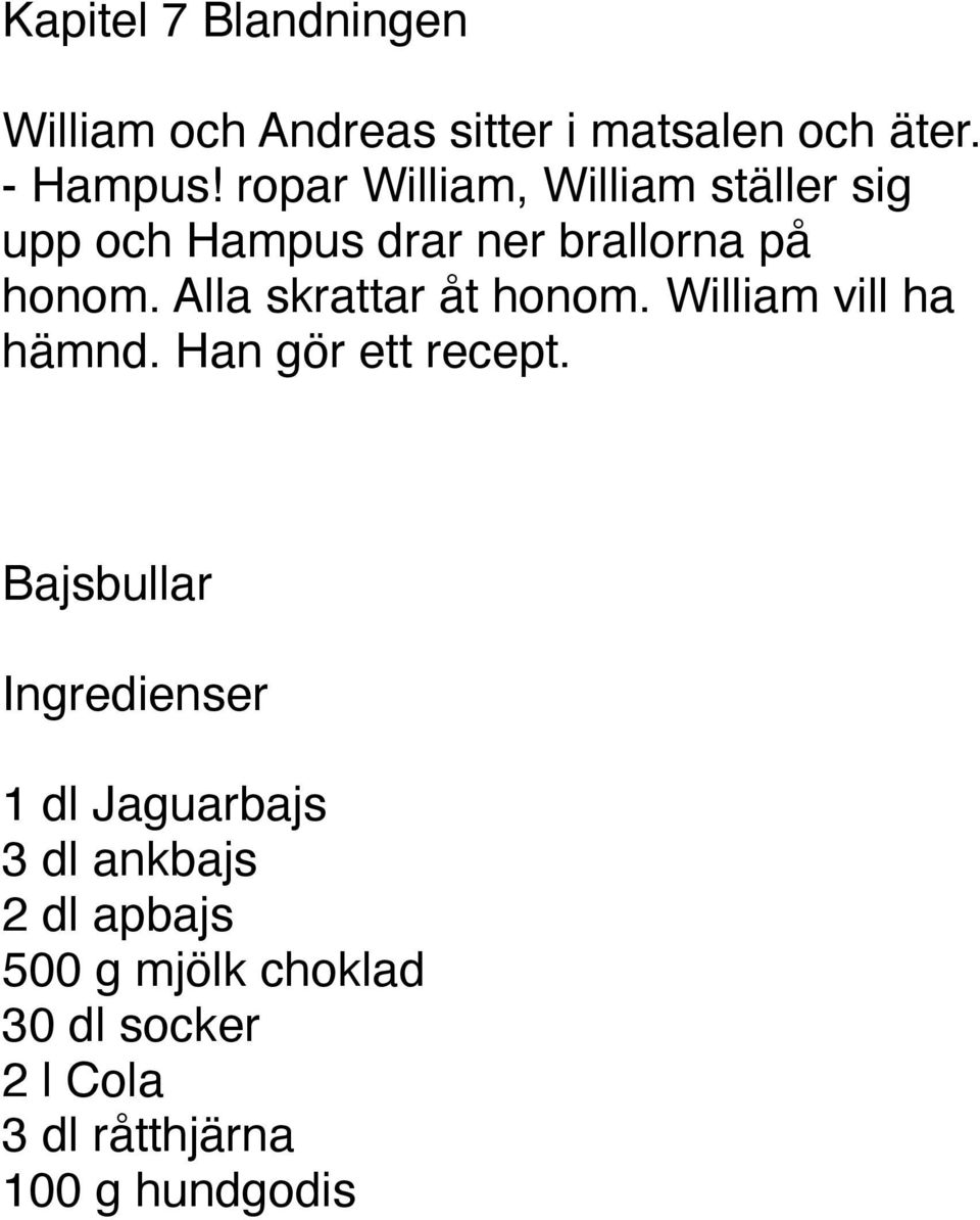 Alla skrattar åt honom. William vill ha hämnd. Han gör ett recept.