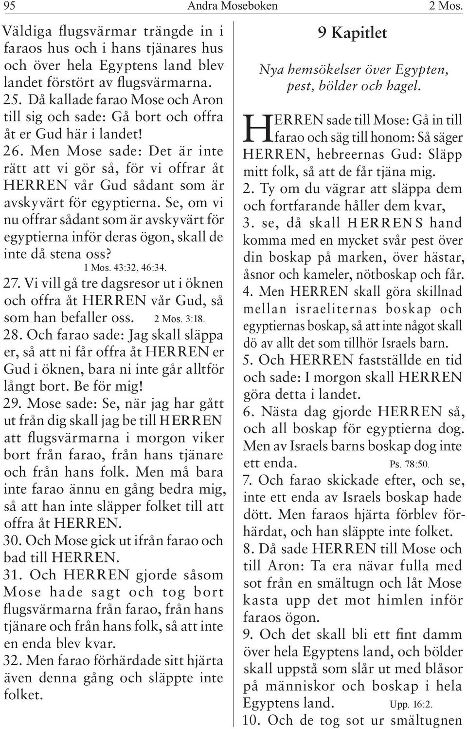 Men Mose sade: Det är inte rätt att vi gör så, för vi offrar åt HERREN vår Gud sådant som är avskyvärt för egyptierna.