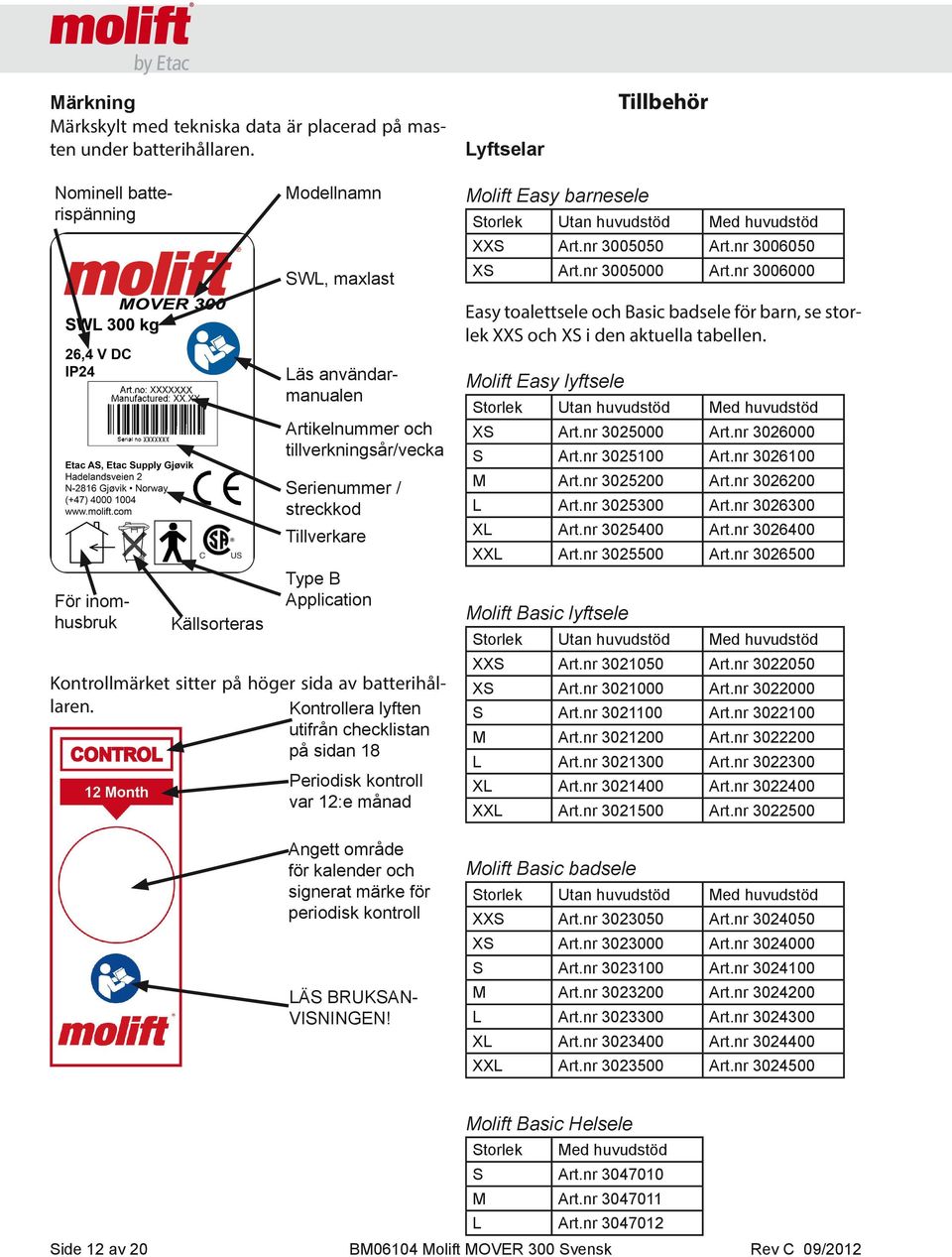 nr 3006000 Easy toalettsele och Basic badsele för barn, se storlek XXS och XS i den aktuella tabellen.