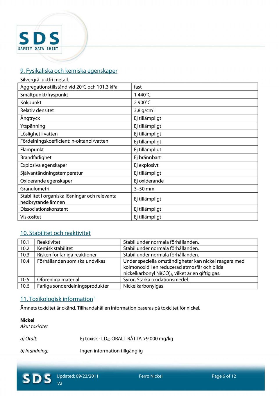 n-oktanol/vatten Flampunkt l d Brandfarlighet Explosiva egenskaper Självantändningstemperatur Oxiderande egenskaper Granulometri Stabilitet i organiska lösningar och relevanta nedbrytande ämnen