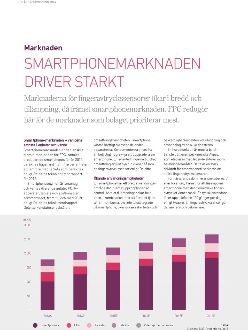 Antalet producerade smartphones för år 2015 beräknas ligga runt 1,2 miljarder enheter att jämföra med tablets som beräknas enligt Deloittes teknologitrendrapport för 2015.