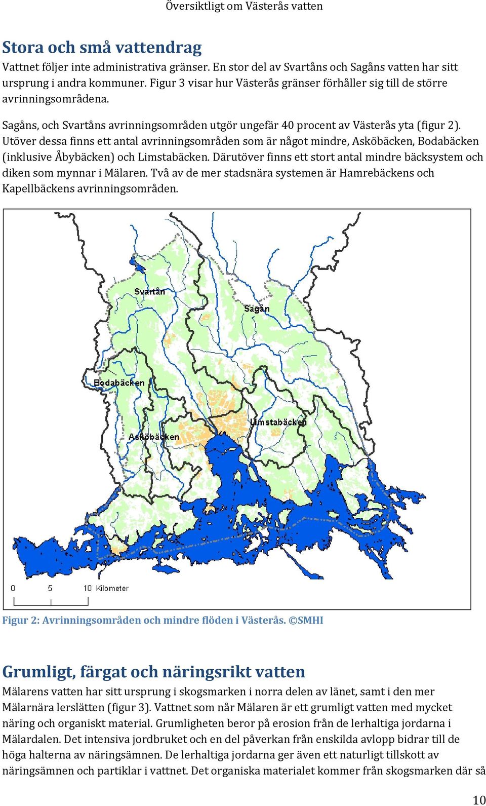 Utöver dessa finns ett antal avrinningsområden som är något mindre, Asköbäcken, Bodabäcken (inklusive Åbybäcken) och Limstabäcken.