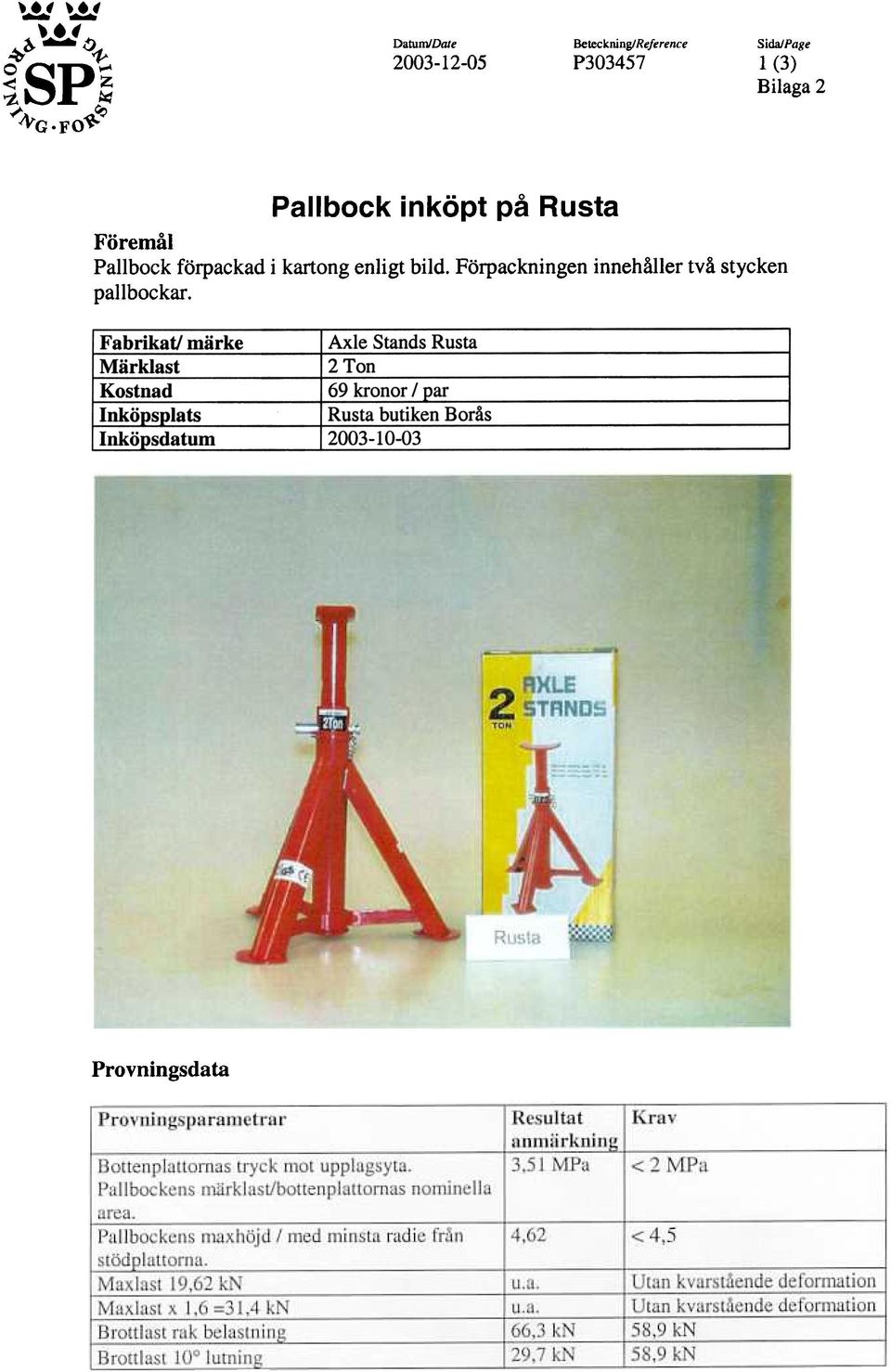 Pallbock forpackad i kartong enligt bild