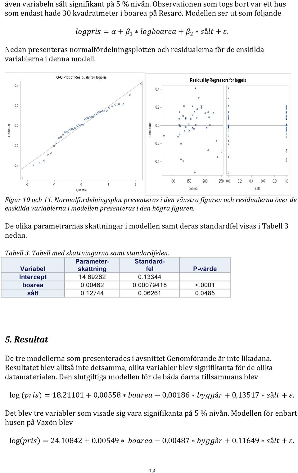 Normalfördelningsplot presenteras i den vänstra figuren och residualerna över de enskilda variablerna i modellen presenteras i den högra figuren.