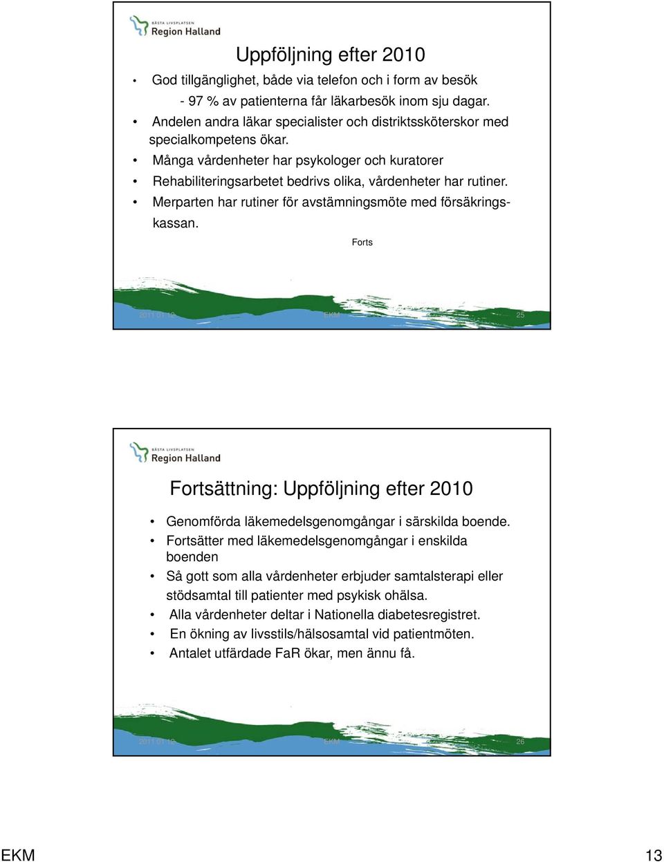 Merparten har rutiner för avstämningsmöte med försäkrings- kassan. Forts 25 Fortsättning: Uppföljning efter 2010 Genomförda läkemedelsgenomgångar i särskilda boende.