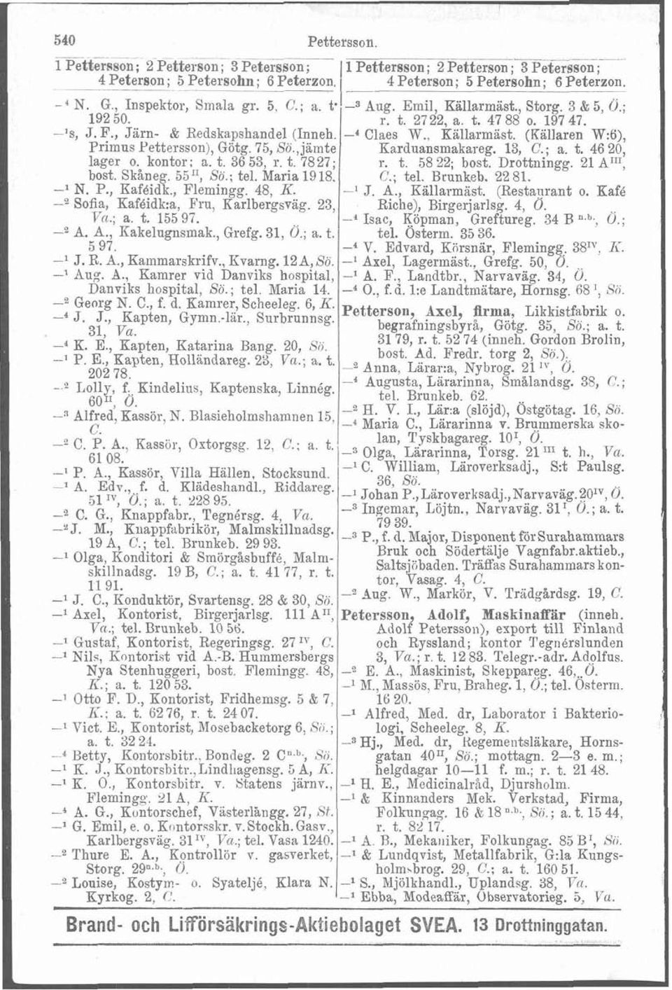 , Jirn- & Redskapshandel (Inneh. -4 Claes W., Kallarmast. (Rallaren W$), Primus Pettersson), Götg. 75, Sö.,jamte Karduansmakareg. 13, C.; a. t. 46 20 lager o. kontor; a. t. 36 53, r. t. 7827; r. t. 58 22; bost.