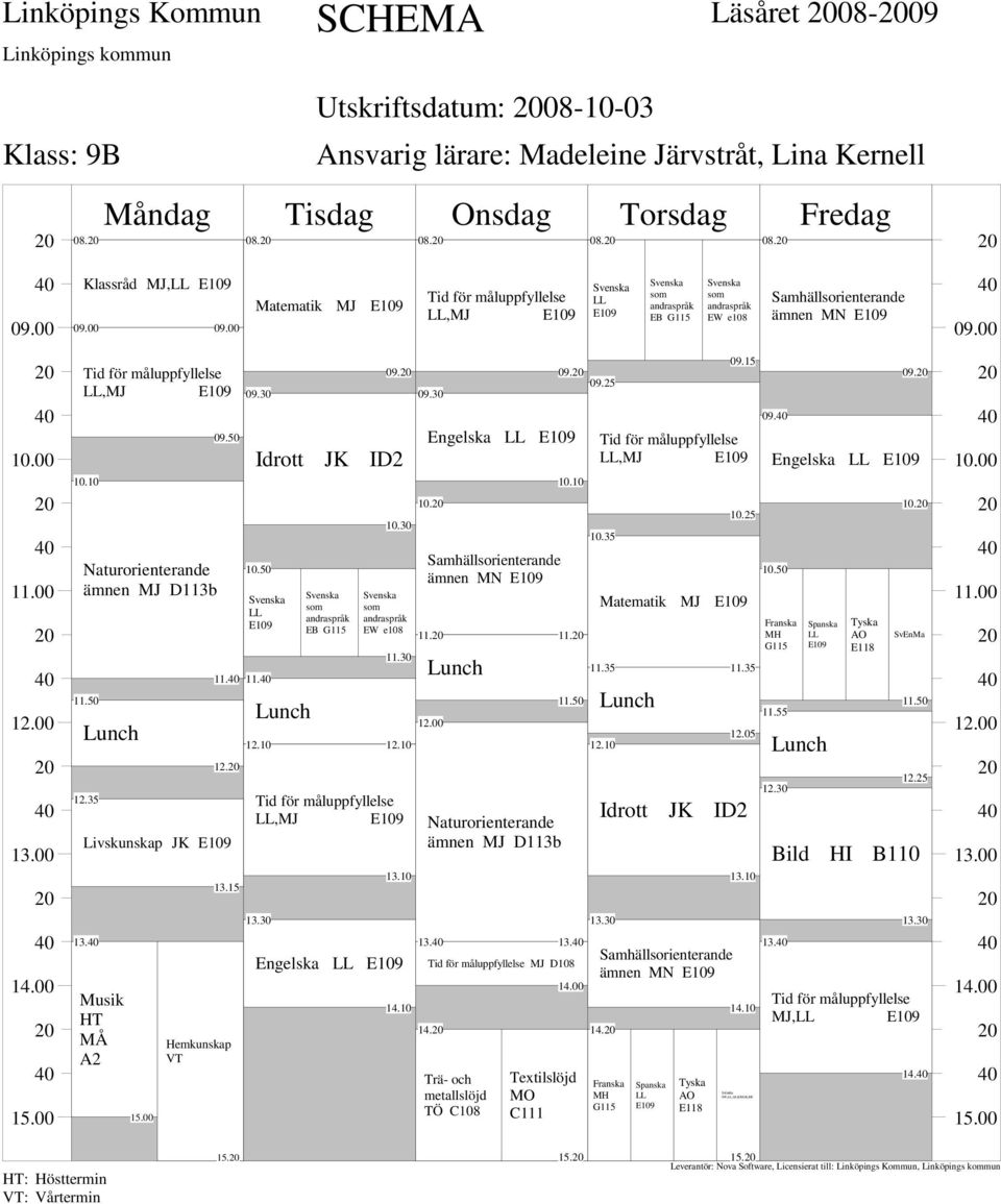 13. MJ D108 14.,MJ 10.35 Matematik MJ Idrott JK ID2 ämnen MN 14. 09.15 10.25 SW,AL,AE,KBJ,IK,MJ 09. Engelska 11.55 09. 10. 12.25 13. MJ, 14.