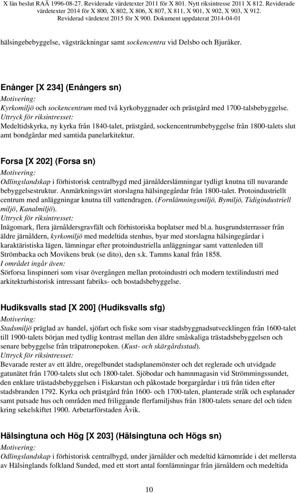 Forsa [X 202] (Forsa sn) Odlingslandskap i förhistorisk centralbygd med järnålderslämningar tydligt knutna till nuvarande bebyggelsestruktur. Anmärkningsvärt storslagna hälsingegårdar från 1800-talet.