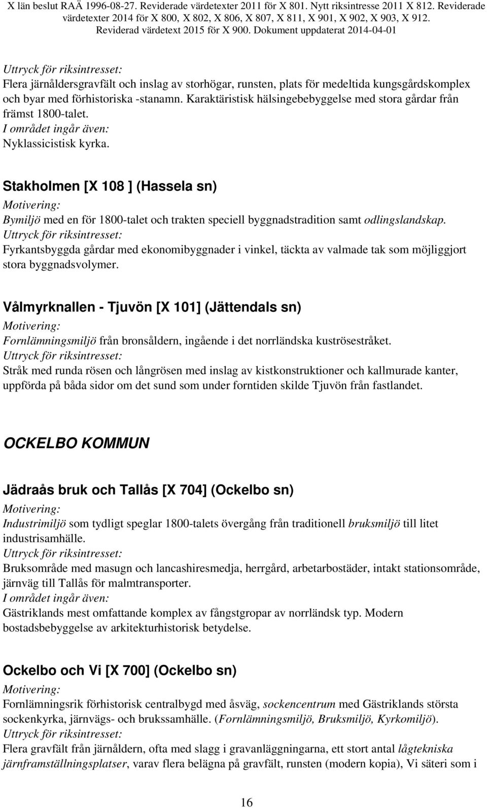 Stakholmen [X 108 ] (Hassela sn) Bymiljö med en för 1800-talet och trakten speciell byggnadstradition samt odlingslandskap.