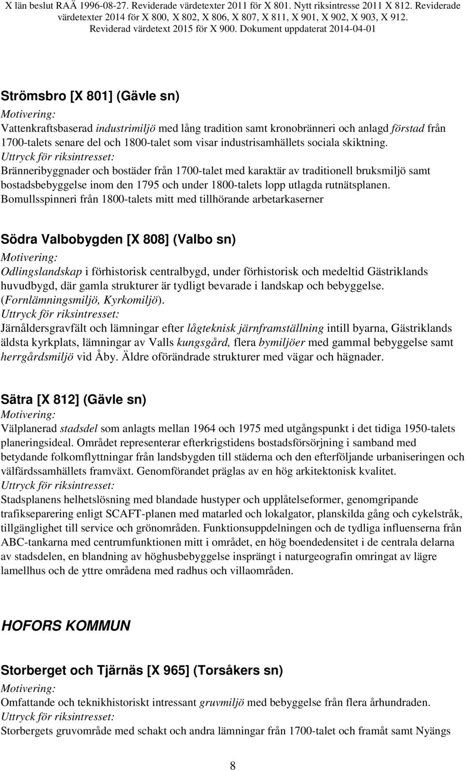 Bomullsspinneri från 1800-talets mitt med tillhörande arbetarkaserner Södra Valbobygden [X 808] (Valbo sn) Odlingslandskap i förhistorisk centralbygd, under förhistorisk och medeltid Gästriklands