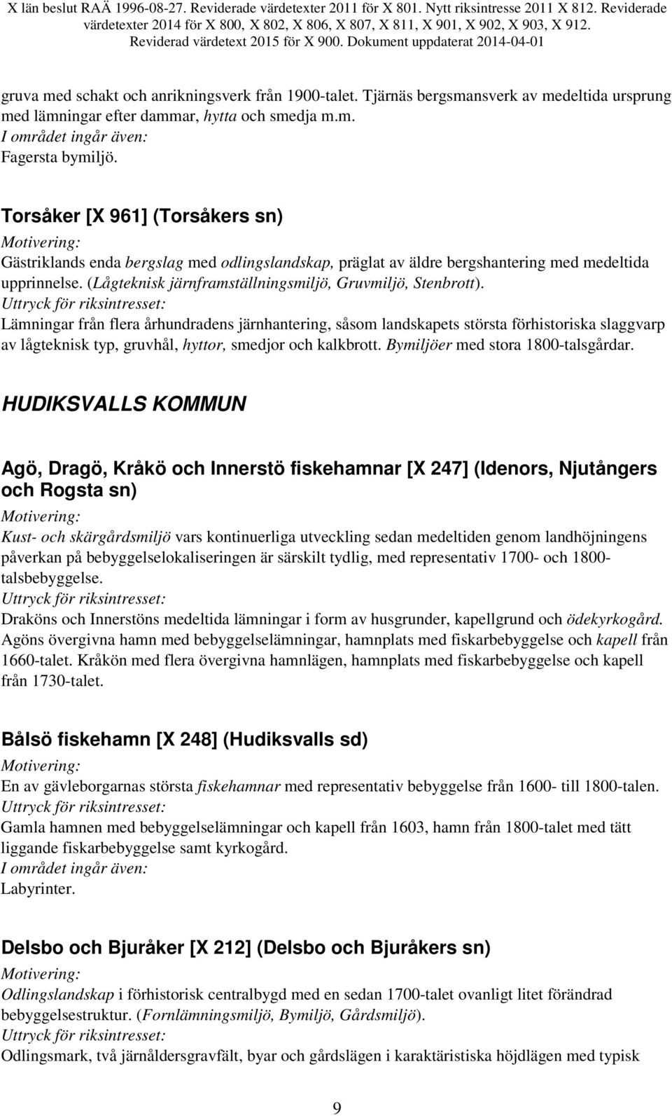 Lämningar från flera århundradens järnhantering, såsom landskapets största förhistoriska slaggvarp av lågteknisk typ, gruvhål, hyttor, smedjor och kalkbrott. Bymiljöer med stora 1800-talsgårdar.