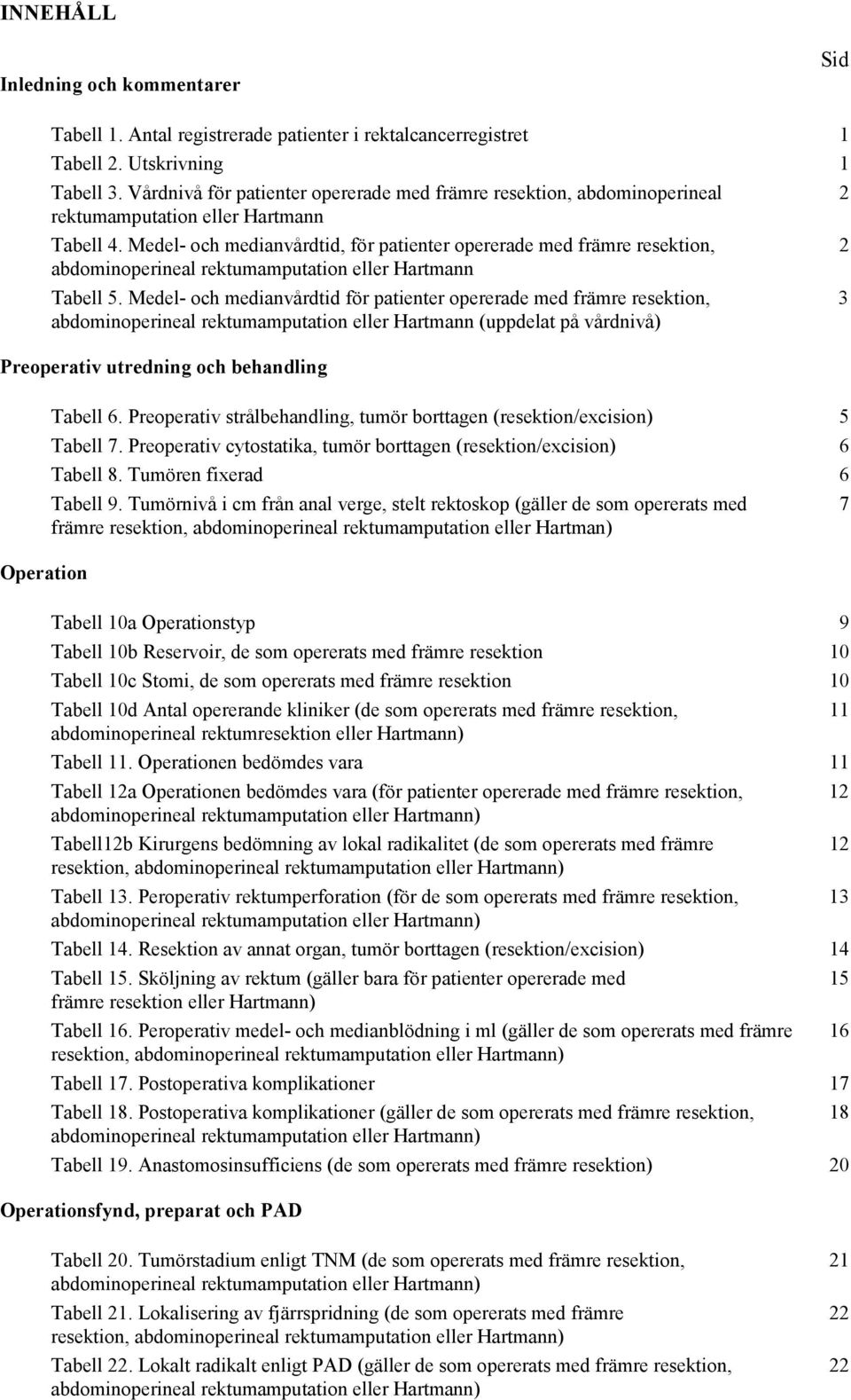 Medel- och medianvårdtid, för patienter opererade med främre resektion, 2 abdominoperineal rektumamputation eller Hartmann Tabell 5.