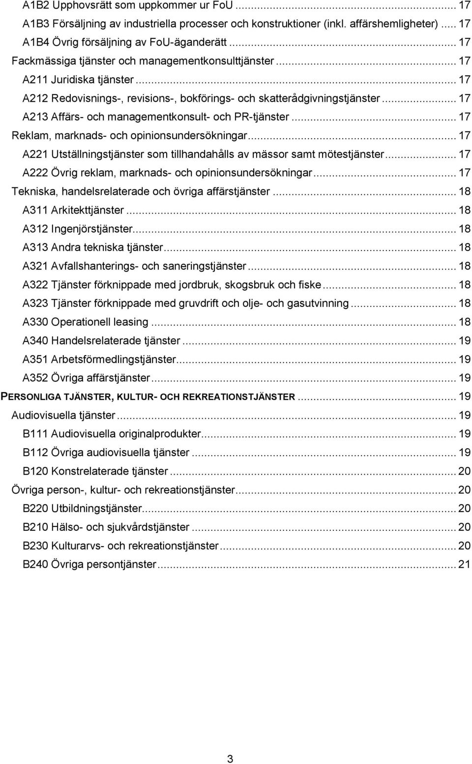 .. 17 A213 Affärs- och managementkonsult- och PR-tjänster... 17 Reklam, marknads- och opinionsundersökningar... 17 A221 Utställningstjänster som tillhandahålls av mässor samt mötestjänster.