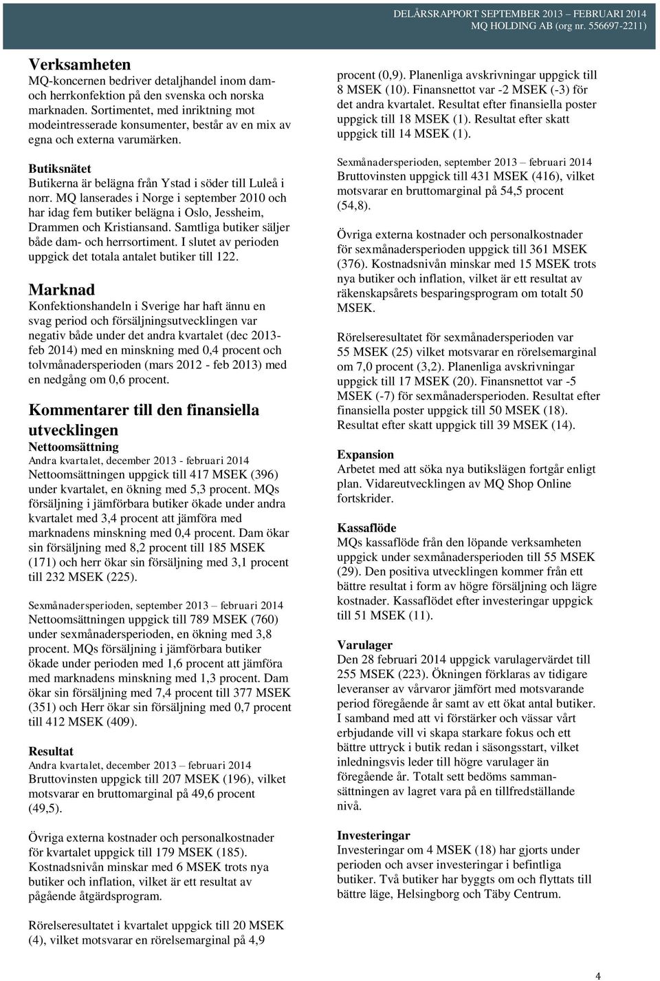 MQ lanserades i Norge i september 2010 och har idag fem butiker belägna i Oslo, Jessheim, Drammen och Kristiansand. Samtliga butiker säljer både dam- och herrsortiment.