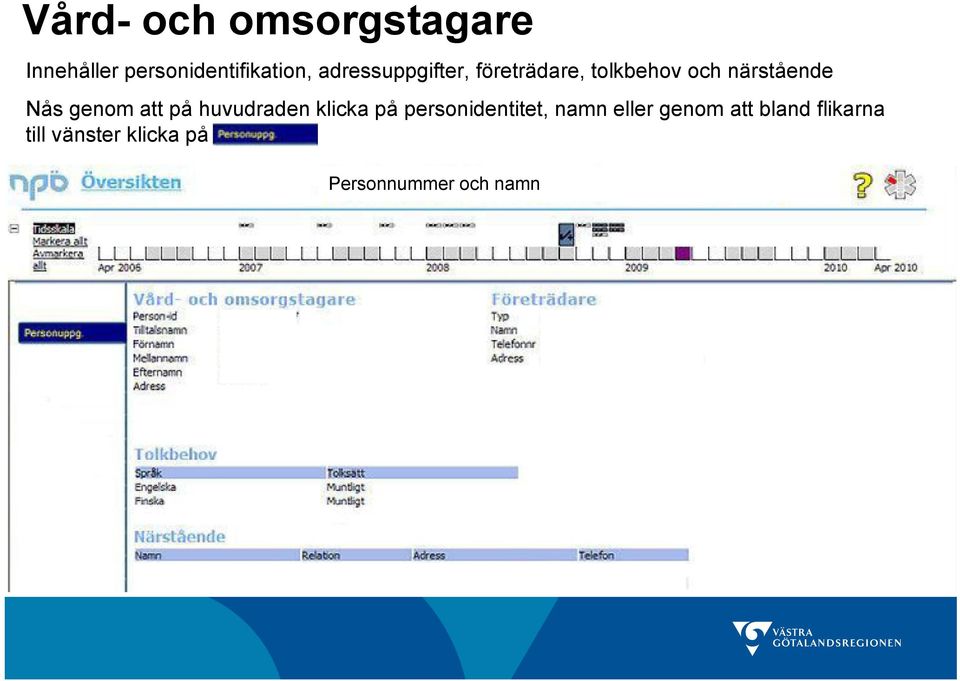 Nås genom att på huvudraden klicka på personidentitet,