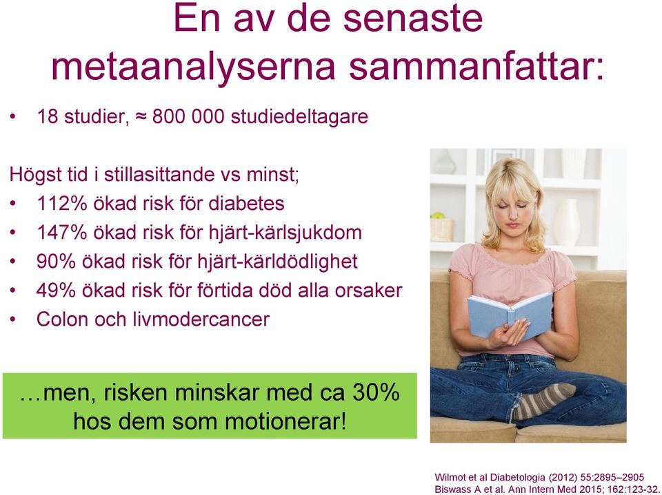 hjärt-kärldödlighet 49% ökad risk för förtida död alla orsaker Colon och livmodercancer men, risken minskar