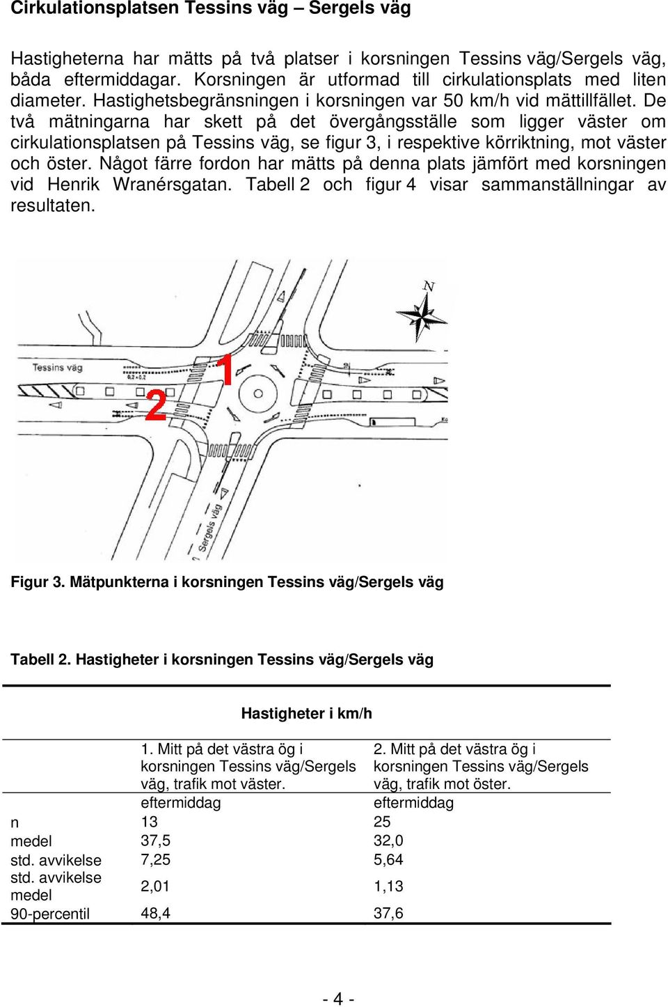 De två mätningarna har skett på det övergångsställe som ligger väster om cirkulationsplatsen på Tessins väg, se figur 3, i respektive körriktning, mot väster och öster.