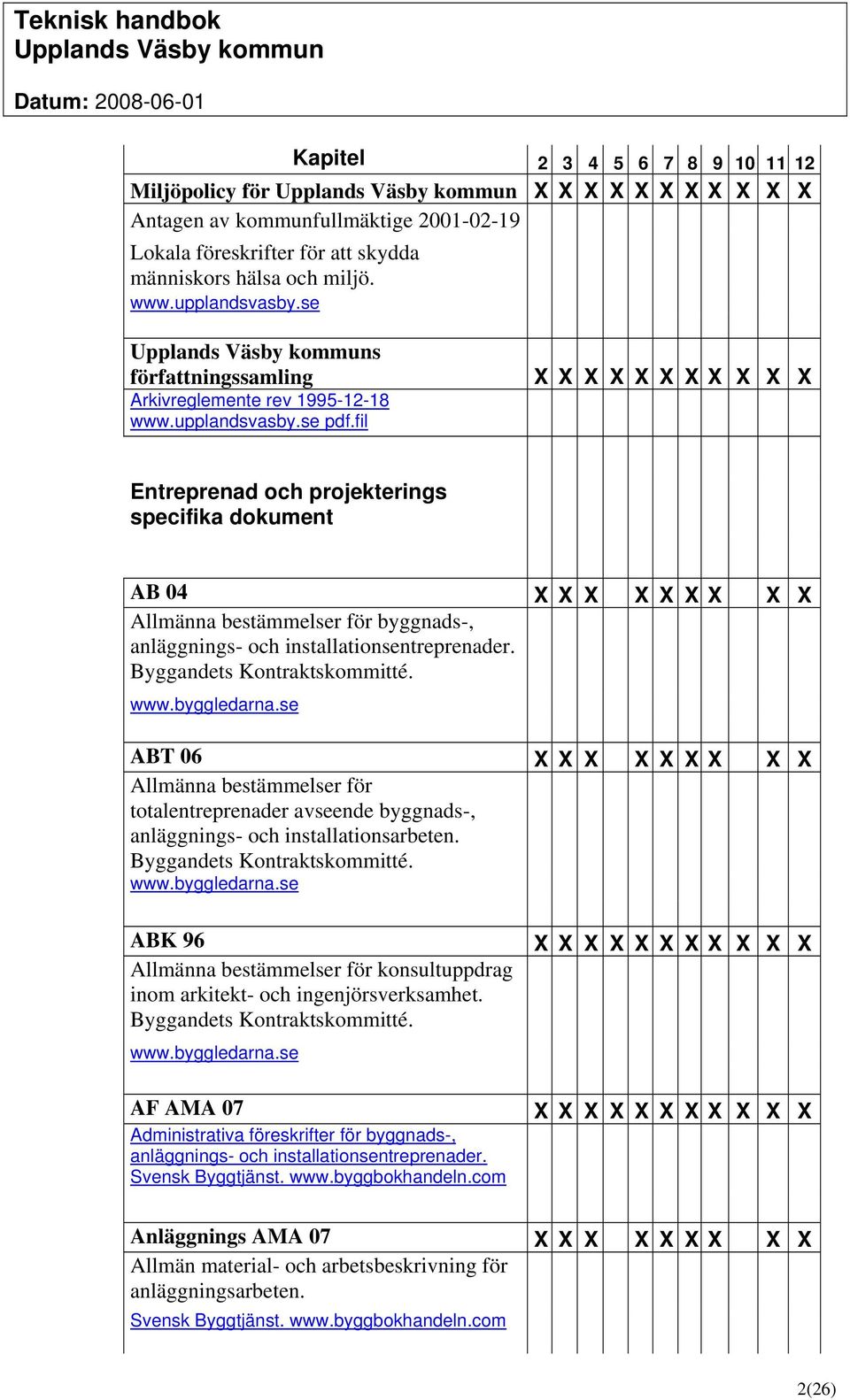 fil Entreprenad och projekterings specifika dokument AB 04 X X X X X X X X X Allmänna bestämmelser för byggnads-, anläggnings- och installationsentreprenader. Byggandets Kontraktskommitté. www.