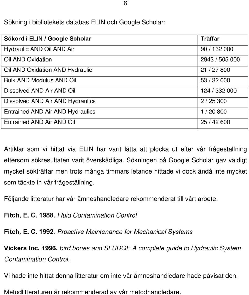 AND Air AND Oil 25 / 42 600 Artiklar som vi hittat via ELIN har varit lätta att plocka ut efter vår frågeställning eftersom sökresultaten varit överskådliga.