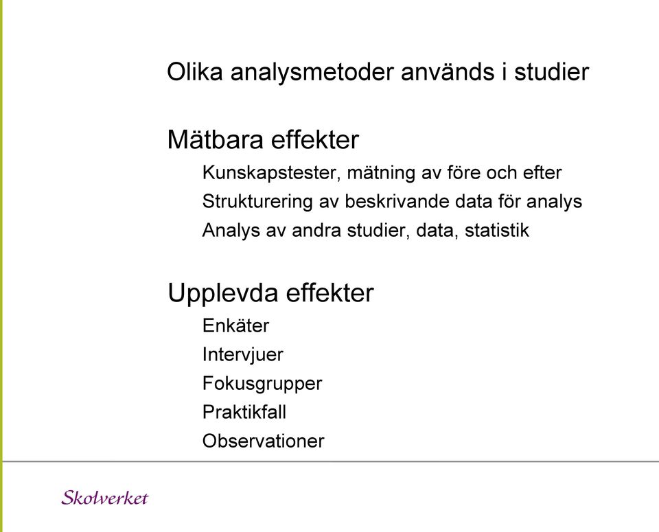 beskrivande data för analys Analys av andra studier, data,