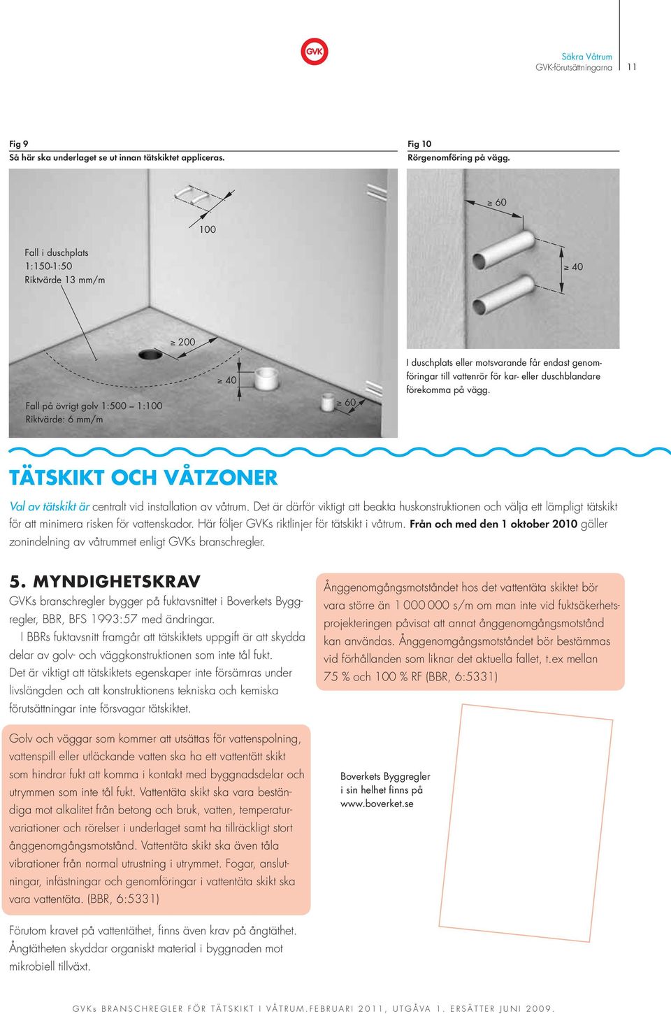 duschblandare förekomma på vägg. Riktvärde: 6 mm/m TÄTSKIKT OCH VÅTZONER Val av tätskikt är centralt vid installation av våtrum.