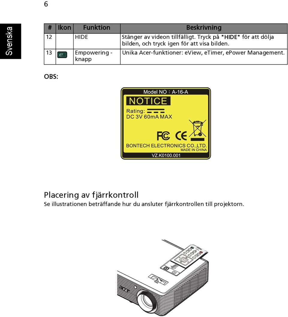 13 Empowering - knapp Unika Acer-funktioner: eview, etimer, epower Management.