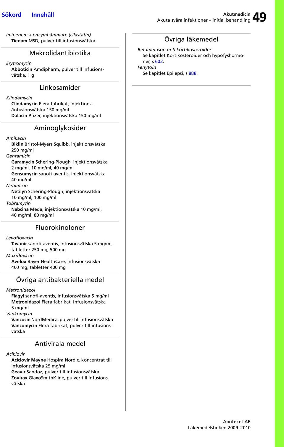 Linkosamider Klindamycin Clindamycin Flera fabrikat, injektions- /infusionsvätska 150 mg/ml Dalacin Pfizer, injektionsvätska 150 mg/ml Aminoglykosider Amikacin Biklin Bristol-Myers Squibb,