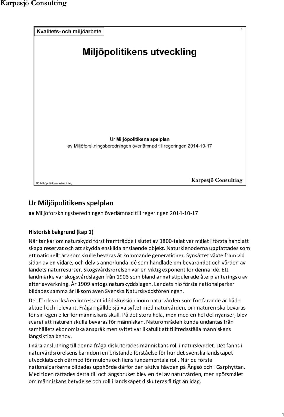 Synsättet växte fram vid sidan av en vidare, och delvis annorlunda idé som handlade om bevarandet och vården av landets naturresurser. Skogsvårdsrörelsen var en viktig exponent för denna idé.