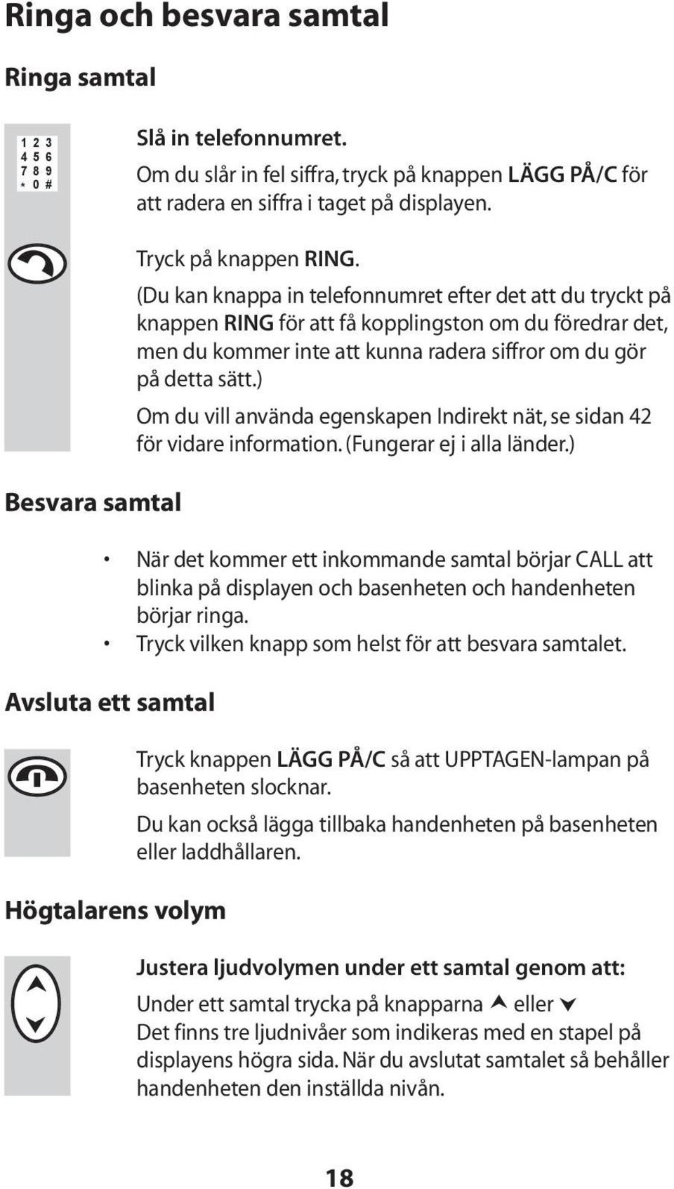 (Du kan knappa in telefonnumret efter det att du tryckt på knappen RING för att få kopplingston om du föredrar det, men du kommer inte att kunna radera siffror om du gör på detta sätt.