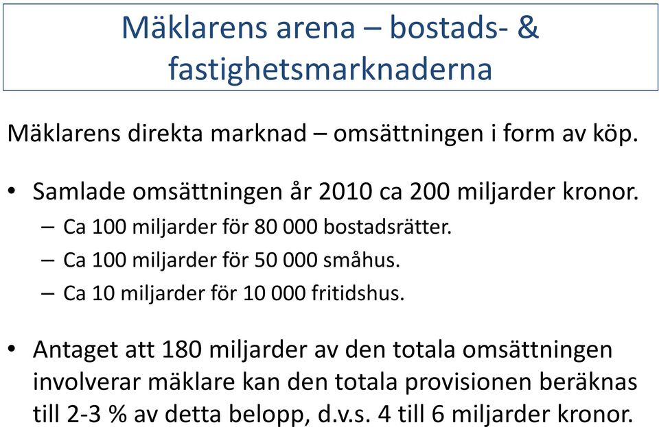 Ca 100 miljarder för 50 000 småhus. Ca 10 miljarder för 10 000 fritidshus.