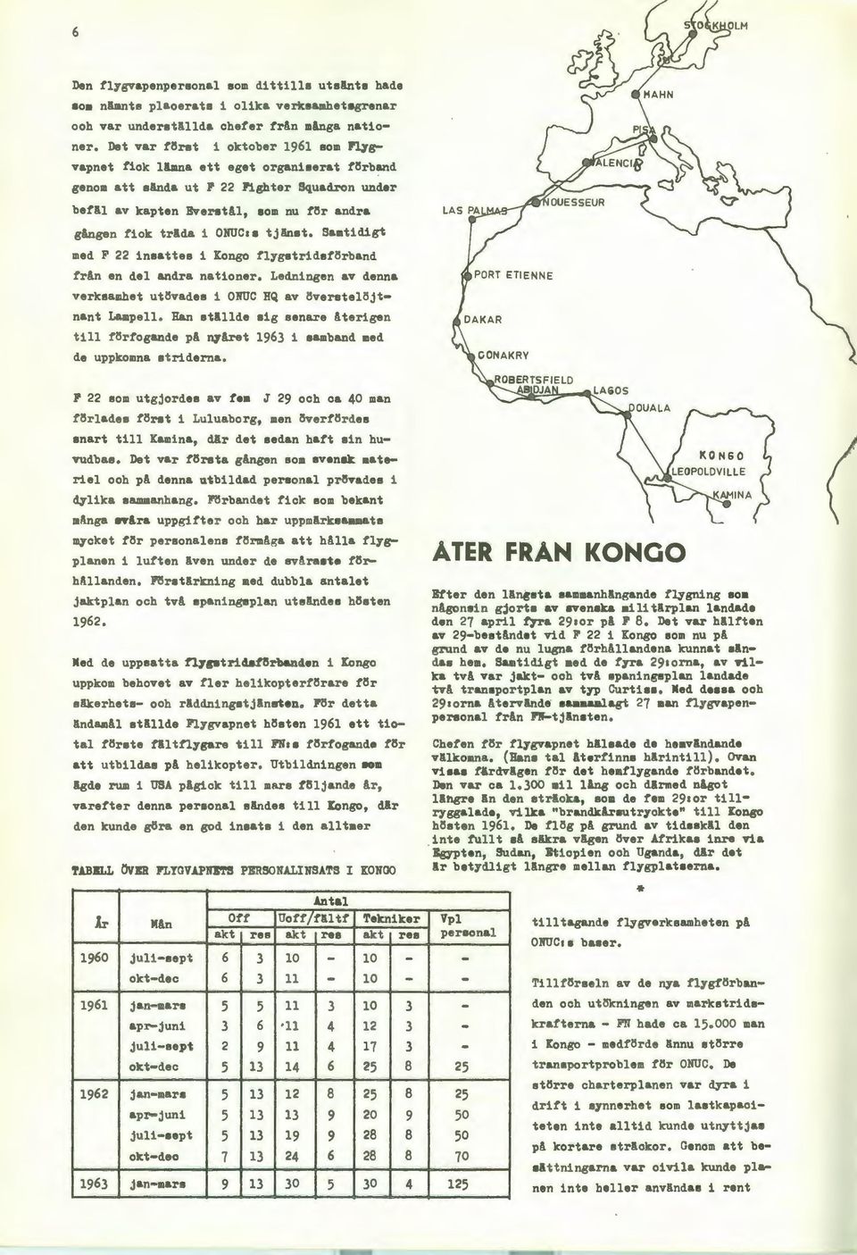 Samtidigt med F 22 insattes i Kongo flygetridet8rband frln en del andra nationer. Ledningen av denna verksamhet utövades i O:rnJC HQ av 8veretell5jtnant Lampell.