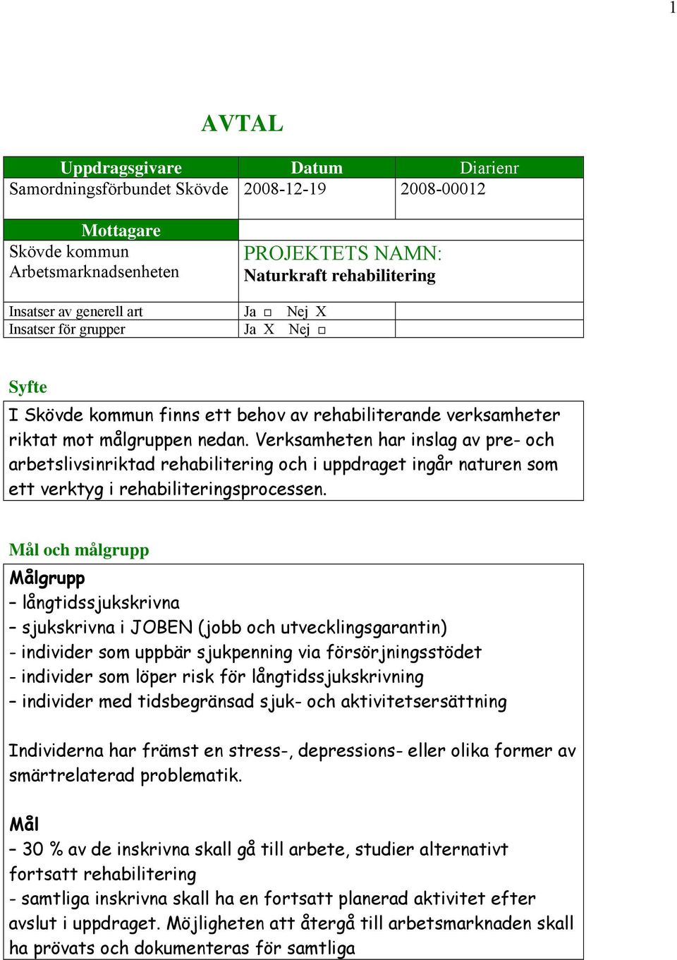 Verksamheten har inslag av pre- och arbetslivsinriktad rehabilitering och i uppdraget ingår naturen som ett verktyg i rehabiliteringsprocessen.