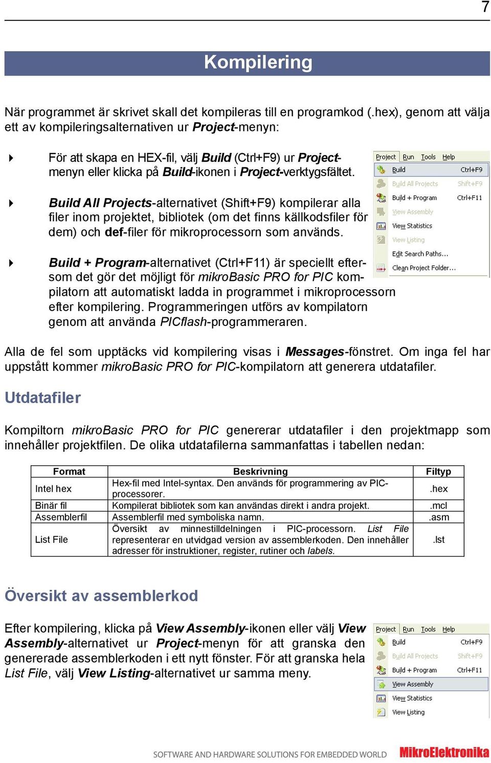 4 Build All Projects-alternativet (Shift+F9) kompilerar alla filer inom projektet, bibliotek (om det finns källkodsfiler för dem) och def-filer för mikroprocessorn som används.