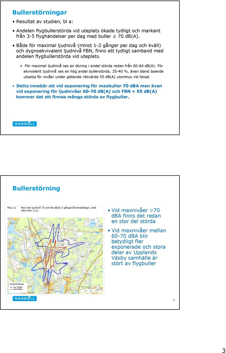 För maximal ljudnivå ses en ökning i andel störda redan från 60-64 db(a).