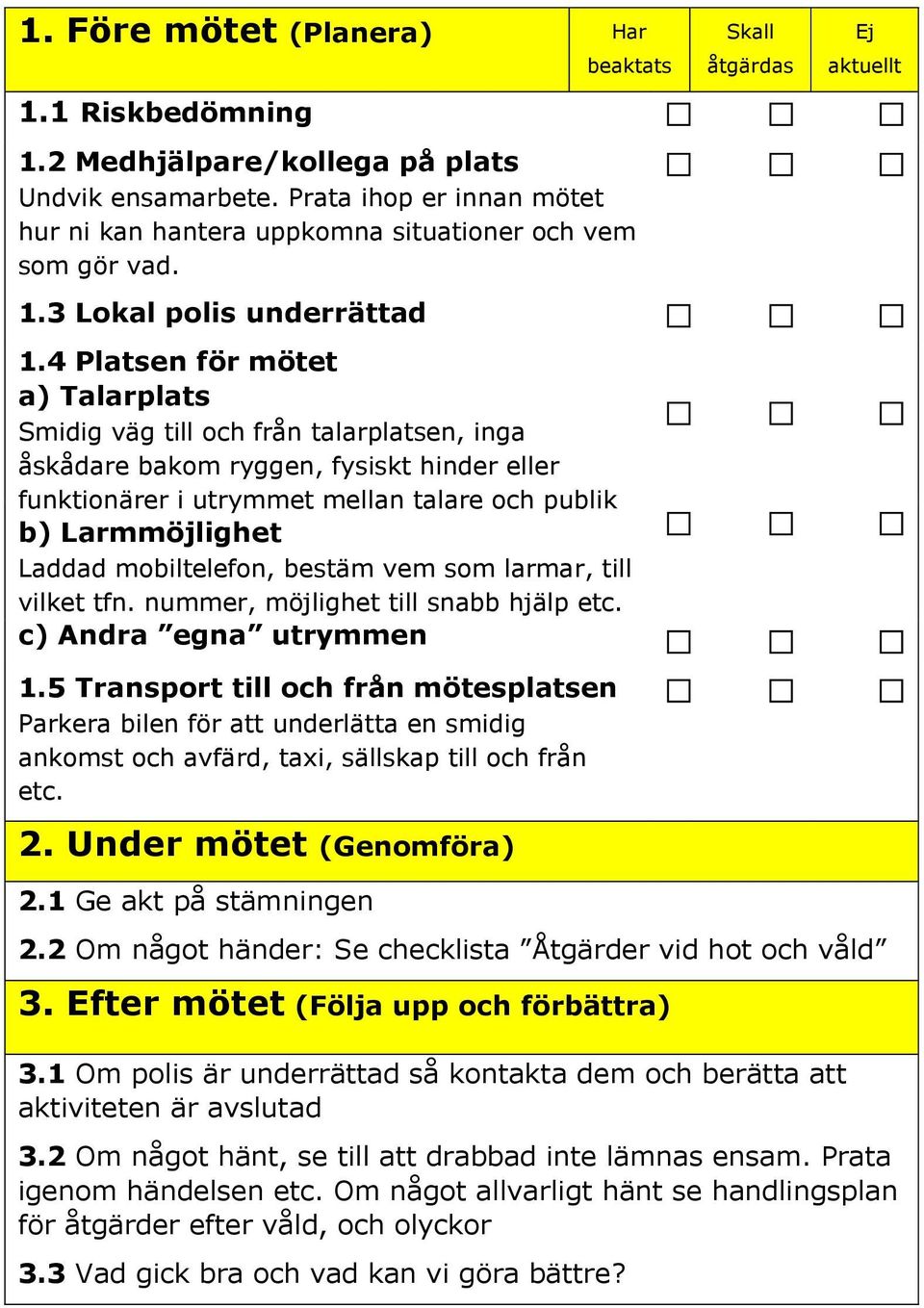 mobiltelefon, bestäm vem som larmar, till vilket tfn. nummer, möjlighet till snabb hjälp etc. c) Andra egna utrymmen 1.