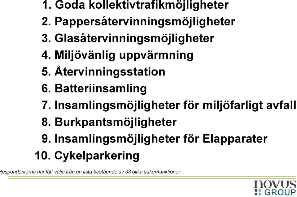 Batteriinsamling 7. Insamlingsmöjligheter för miljöfarligt avfall 8. Burkpantsmöjligheter 9.