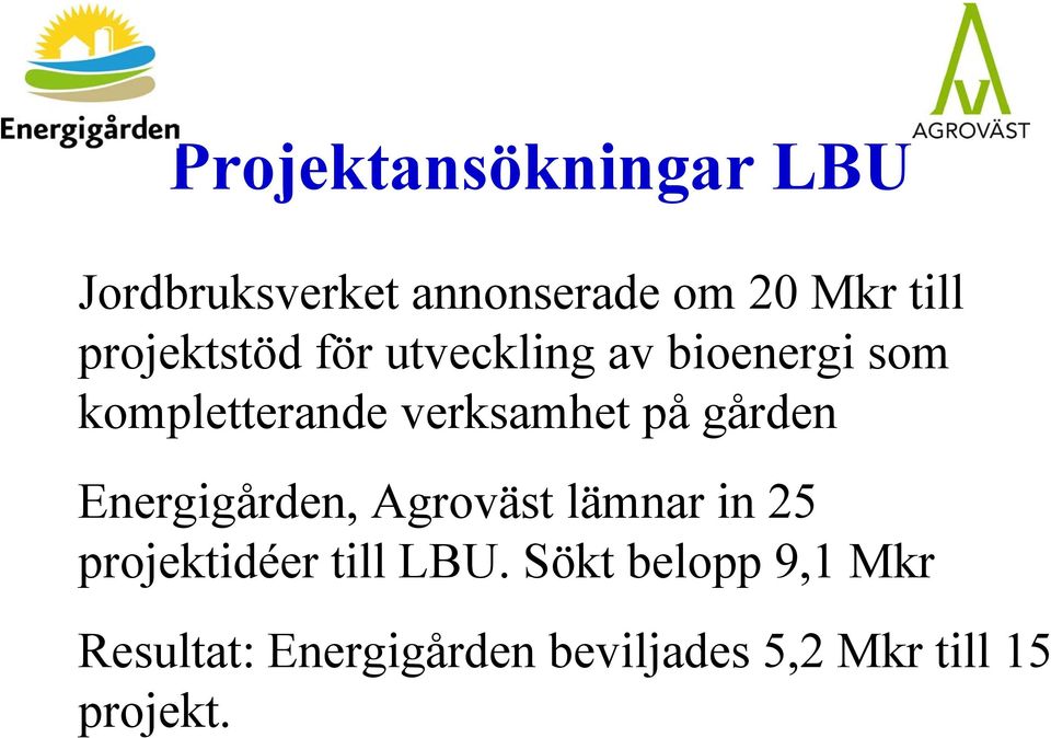 på gården Energigården, Agroväst lämnar in 25 projektidéer till LBU.