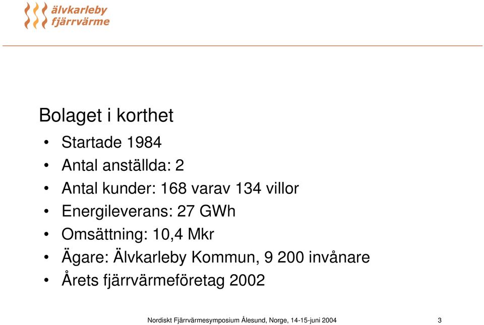 Ägare: Älvkarleby Kommun, 9 200 invånare Årets fjärrvärmeföretag