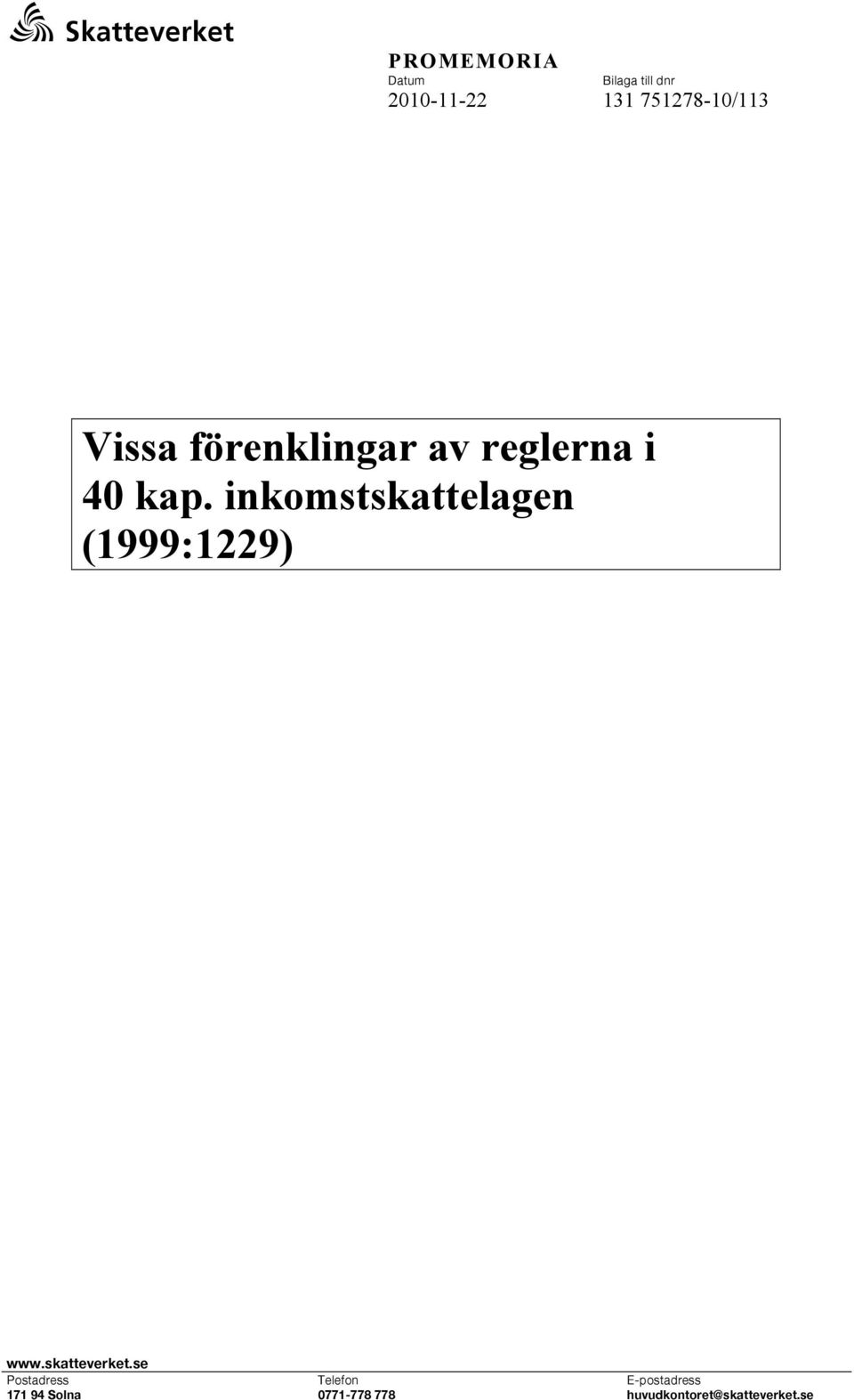 inkomstskattelagen (1999:1229) www.skatteverket.