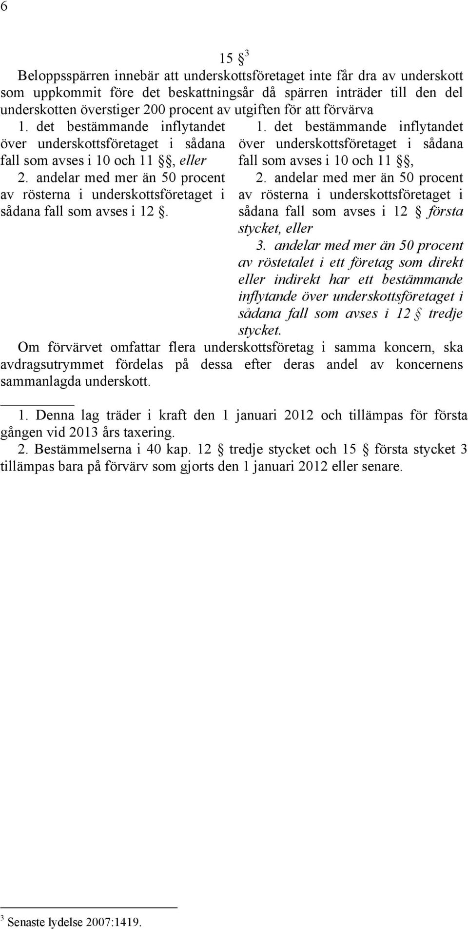 andelar med mer än 50 procent av rösterna i underskottsföretaget i sådana fall som avses i 12. 1. det bestämmande inflytandet över underskottsföretaget i sådana fall som avses i 10 och 11, 2.