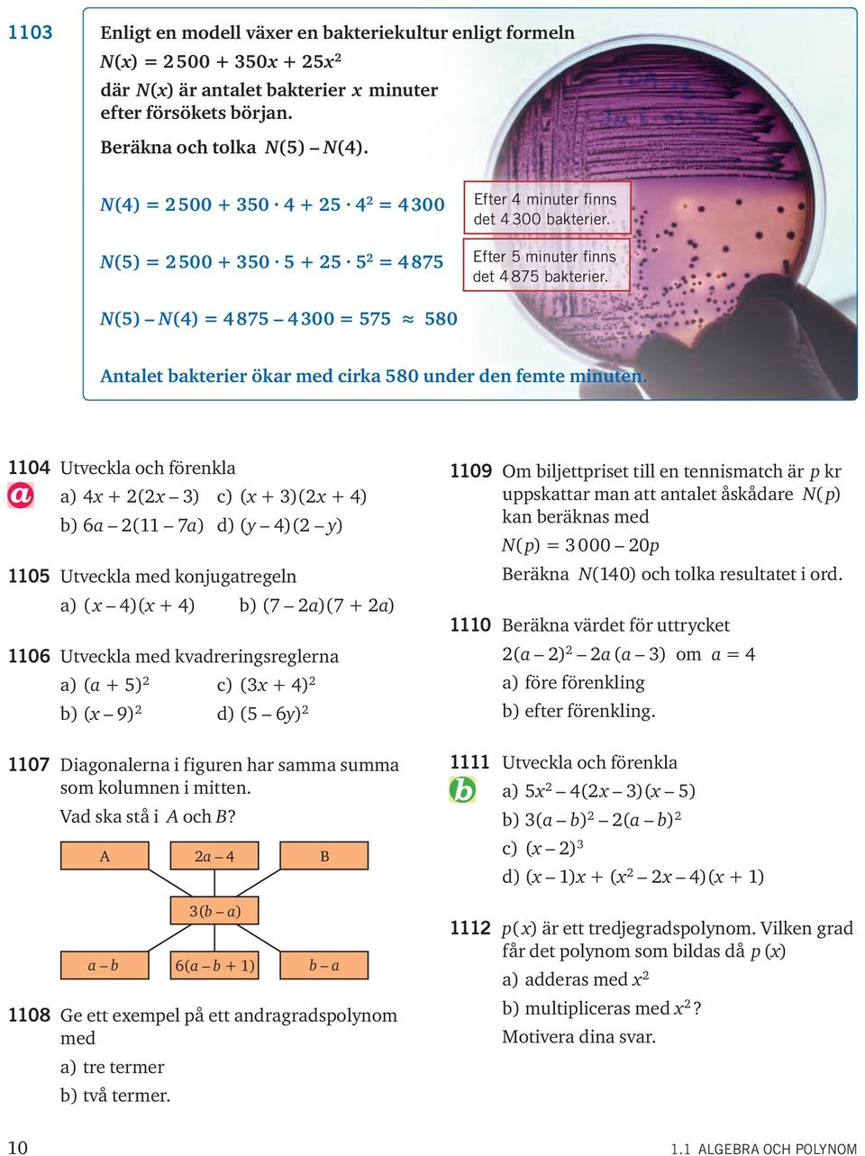 N(5) N() = 875 00 = 575 580 Antalet bakterier ökar med cirka 580 under den femte minuten.