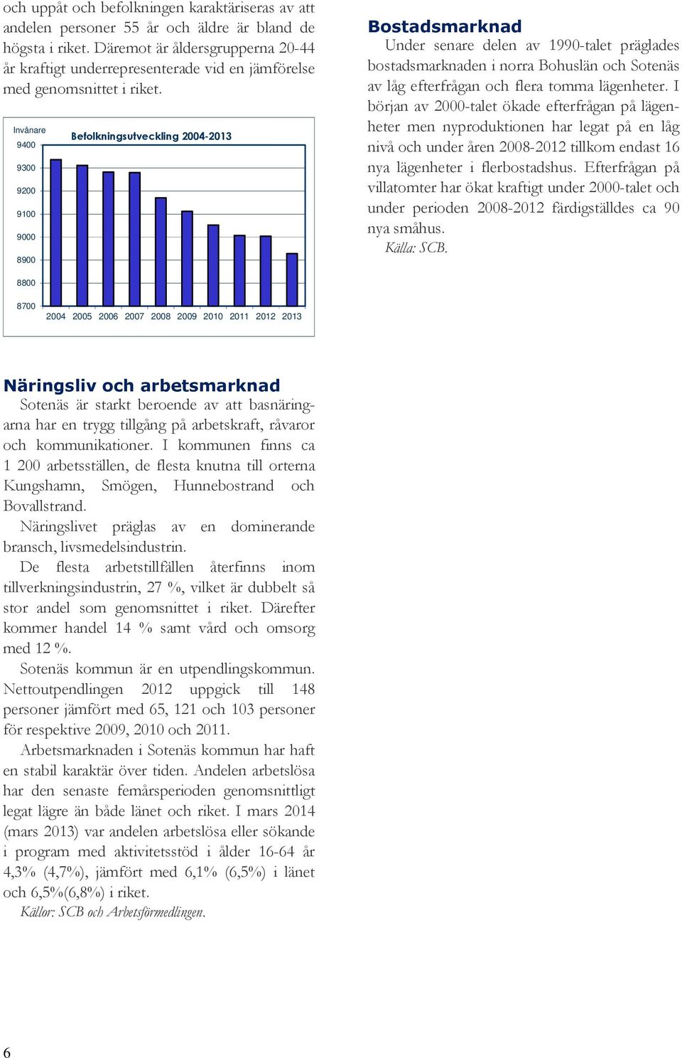 Invånare 9400 9300 9200 9100 9000 8900 Befolkningsutveckling 2004-2013 Bostadsmarknad Under senare delen av 1990-talet präglades bostadsmarknaden i norra Bohuslän och Sotenäs av låg efterfrågan och