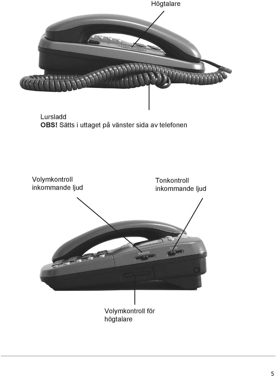 telefonen Volymkontroll inkommande