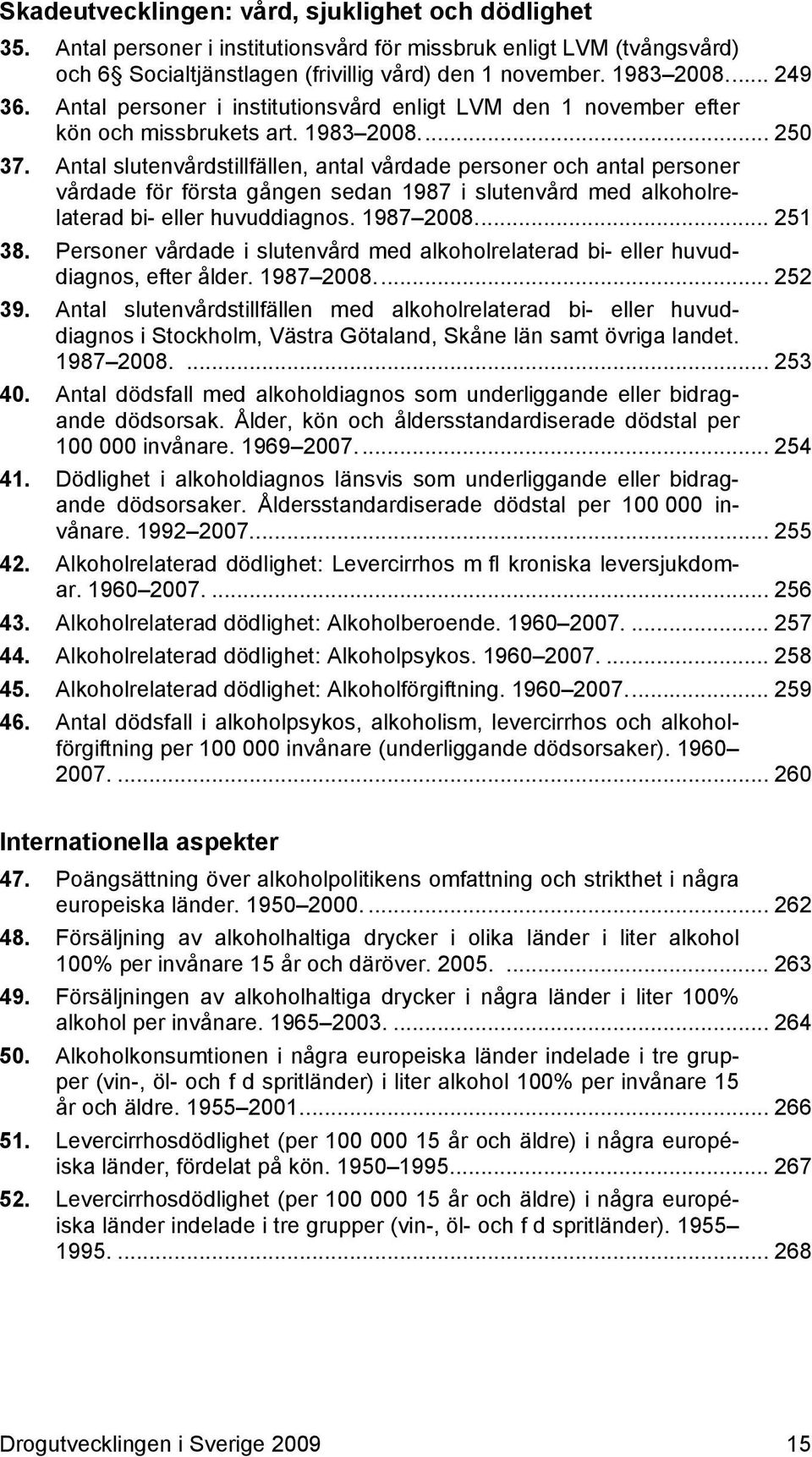 Antal slutenvårdstillfällen, antal vårdade personer och antal personer vårdade för första gången sedan 1987 i slutenvård med alkoholrelaterad bi- eller huvuddiagnos. 1987 2008.... 251 38.