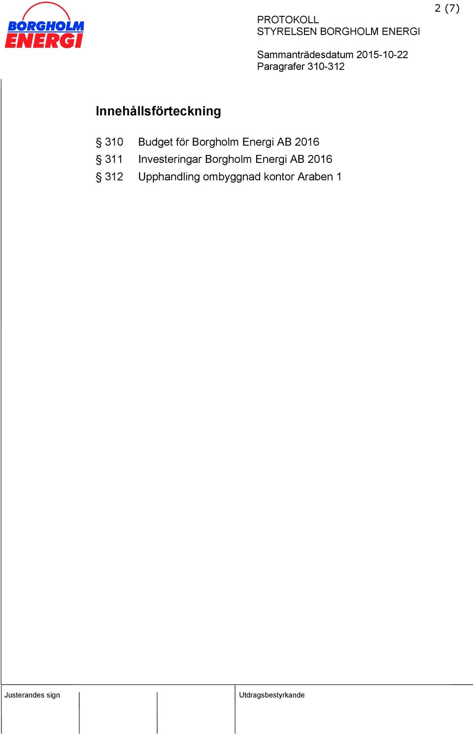 Investeringar Borgholm Energi AB 2016