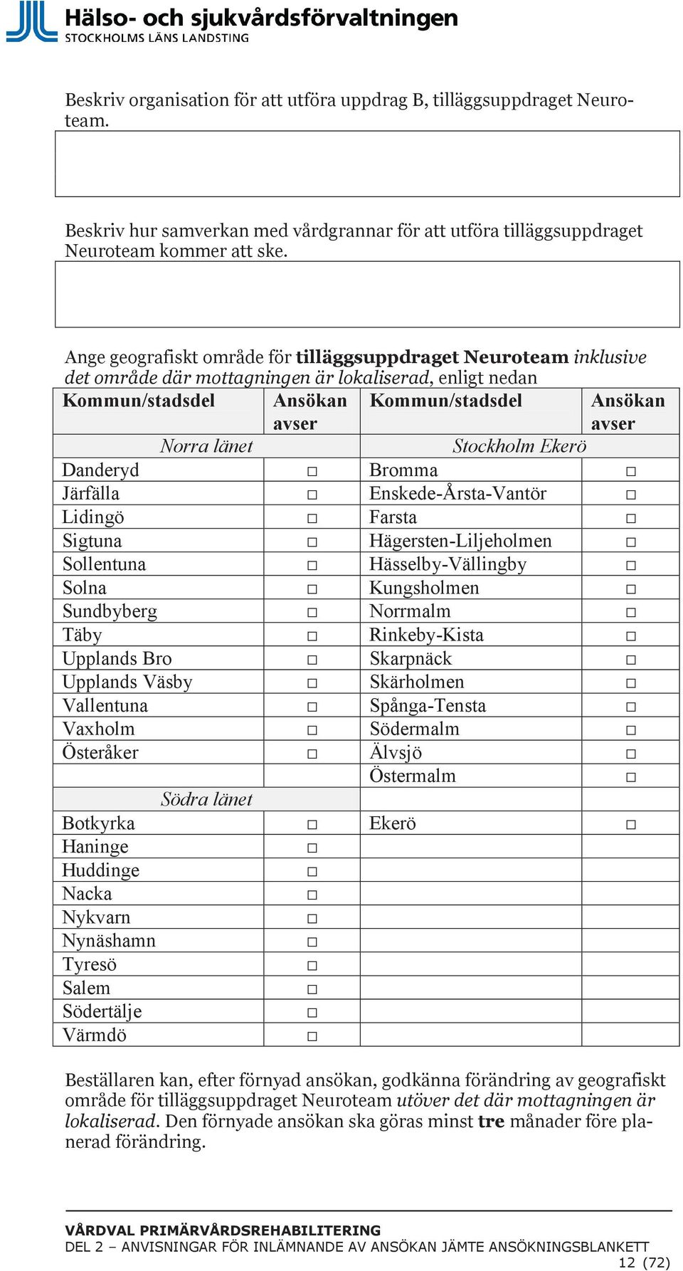 Stockholm Ekerö Danderyd Bromma Järfälla Enskede-Årsta-Vantör Lidingö Farsta Sigtuna Hägersten-Liljeholmen Sollentuna Hässelby-Vällingby Solna Kungsholmen Sundbyberg Norrmalm Täby Rinkeby-Kista