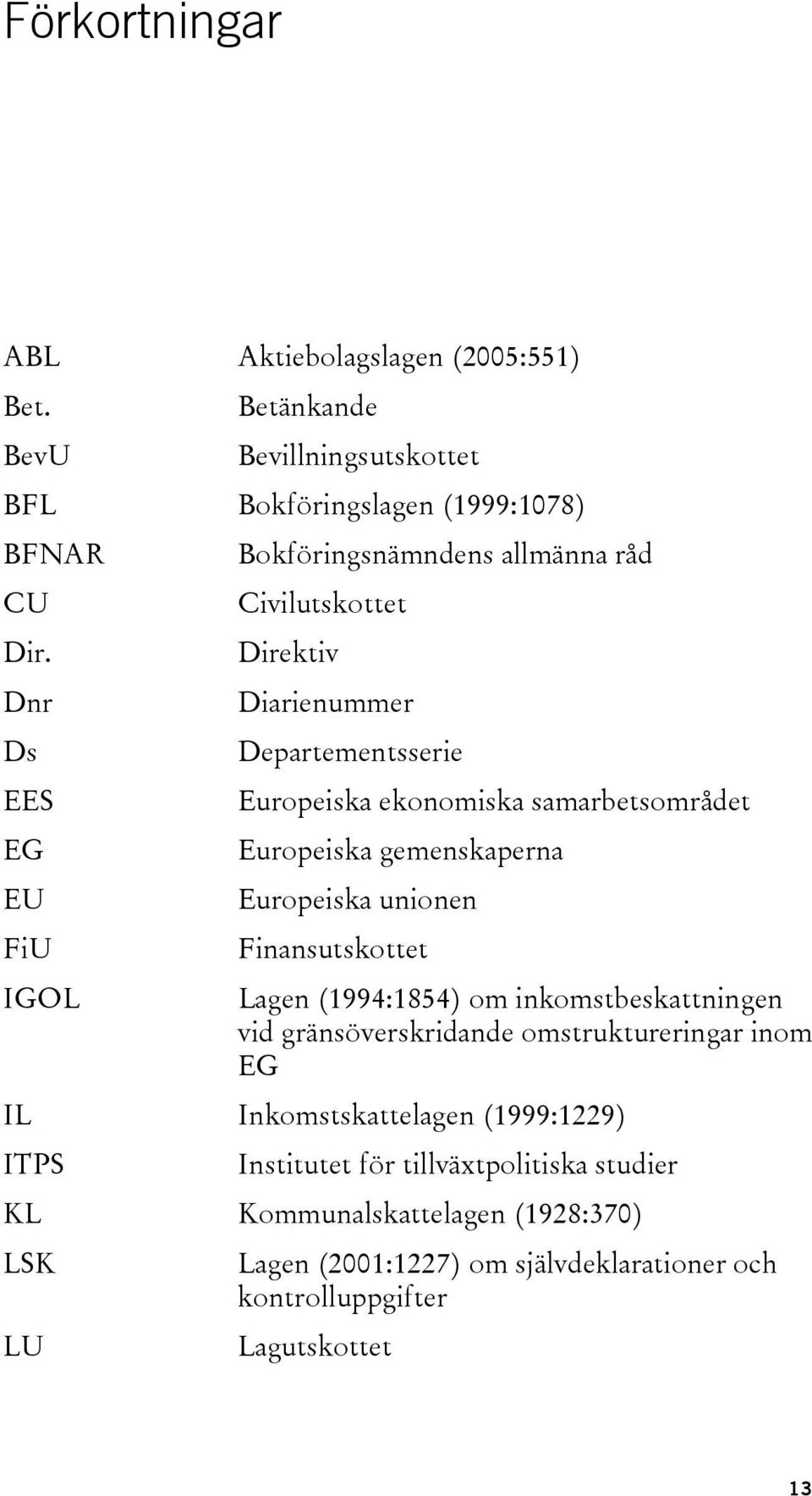 Direktiv Dnr Diarienummer Ds Departementsserie EES Europeiska ekonomiska samarbetsområdet EG Europeiska gemenskaperna EU Europeiska unionen FiU