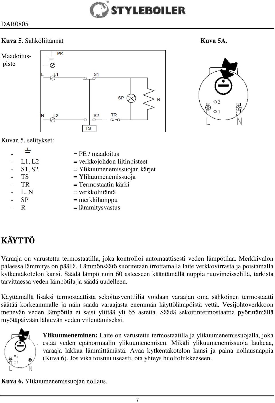 merkkilamppu - R = lämmitysvastus KÄYTTÖ Varaaja on varustettu termostaatilla, joka kontrolloi automaattisesti veden lämpötilaa. Merkkivalon palaessa lämmitys on päällä.