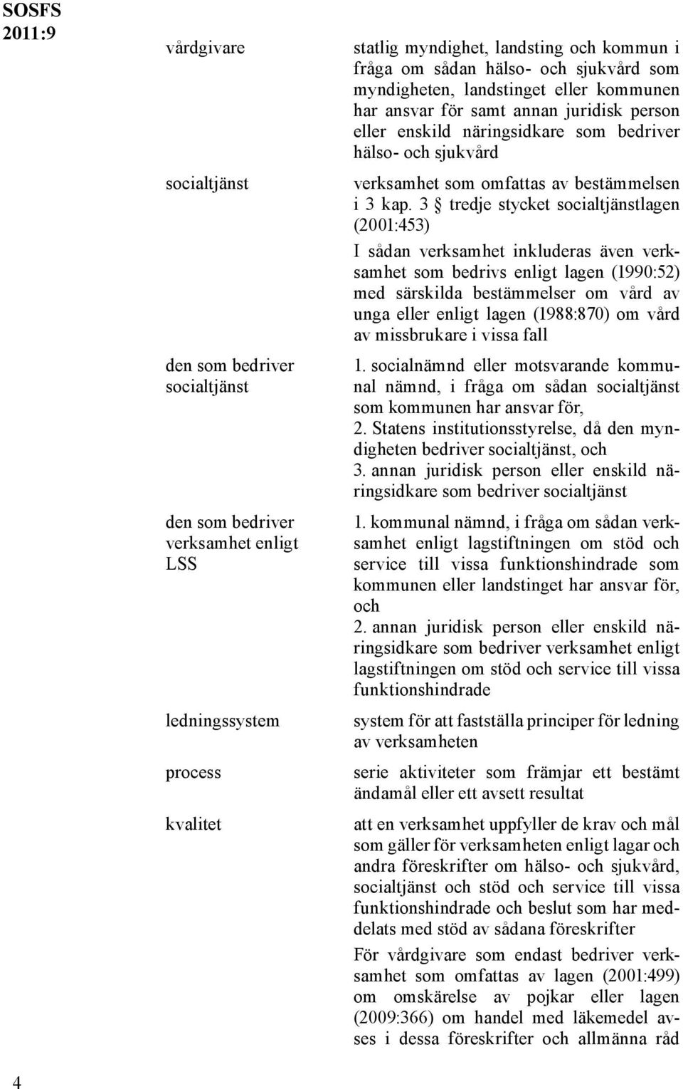 den som bedriver verksamhet enligt LSS ledningssystem process kvalitet statlig myndighet, landsting och kommun i fråga om sådan hälso- och sjukvård som myndigheten, landstinget eller kommunen har