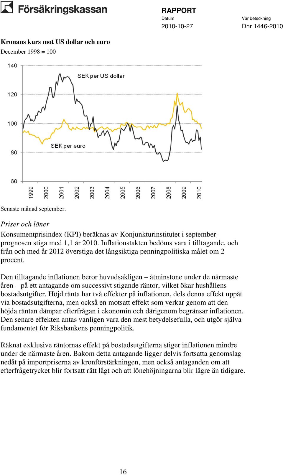 Den tilltagande inflationen beror huvudsakligen åtminstone under de närmaste åren på ett antagande om successivt stigande räntor, vilket ökar hushållens bostadsutgifter.